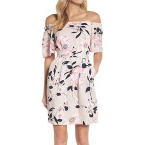 Eliza J Obi Blush Pink Floral Off The Shoulder Belted Waist Mini Dress Sz 4